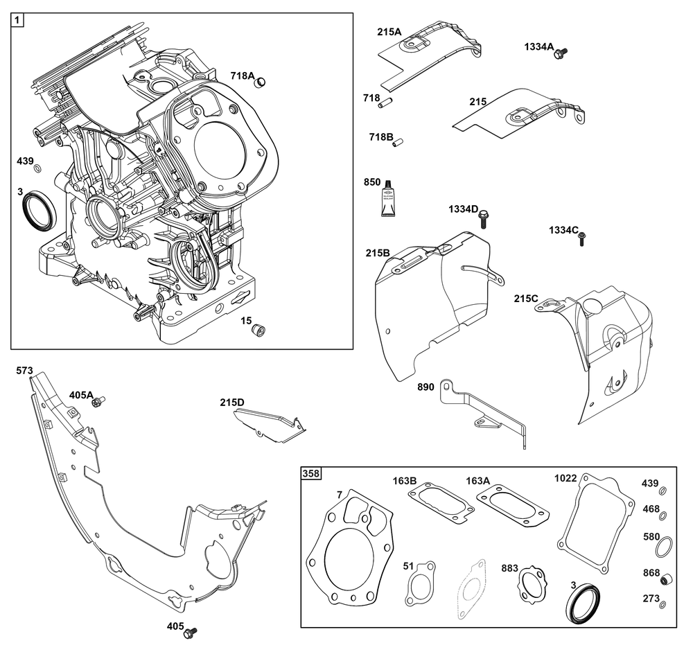 Cylinder Group Diagram and Parts List for 61H375-0001-E1 400000 - 699999 Briggs and Stratton Engine
